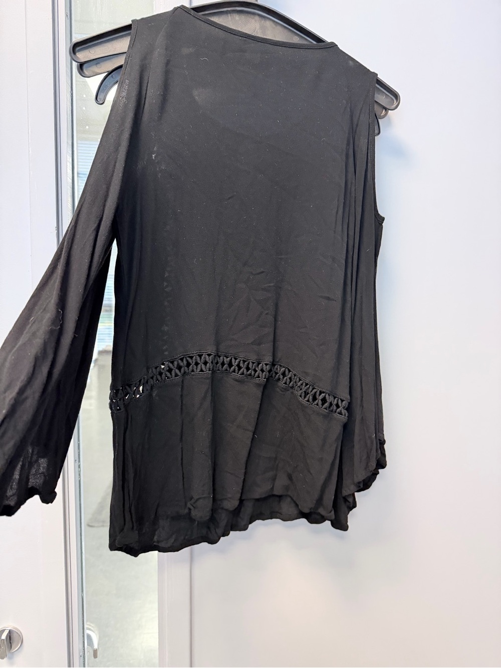 Cato Black Cold-Shoulder Crochet-Trim Tunic